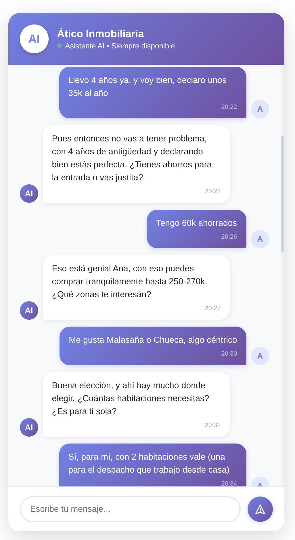IA cualificando comprador automáticamente: ingresos, ahorros, presupuesto y zonas preferidas